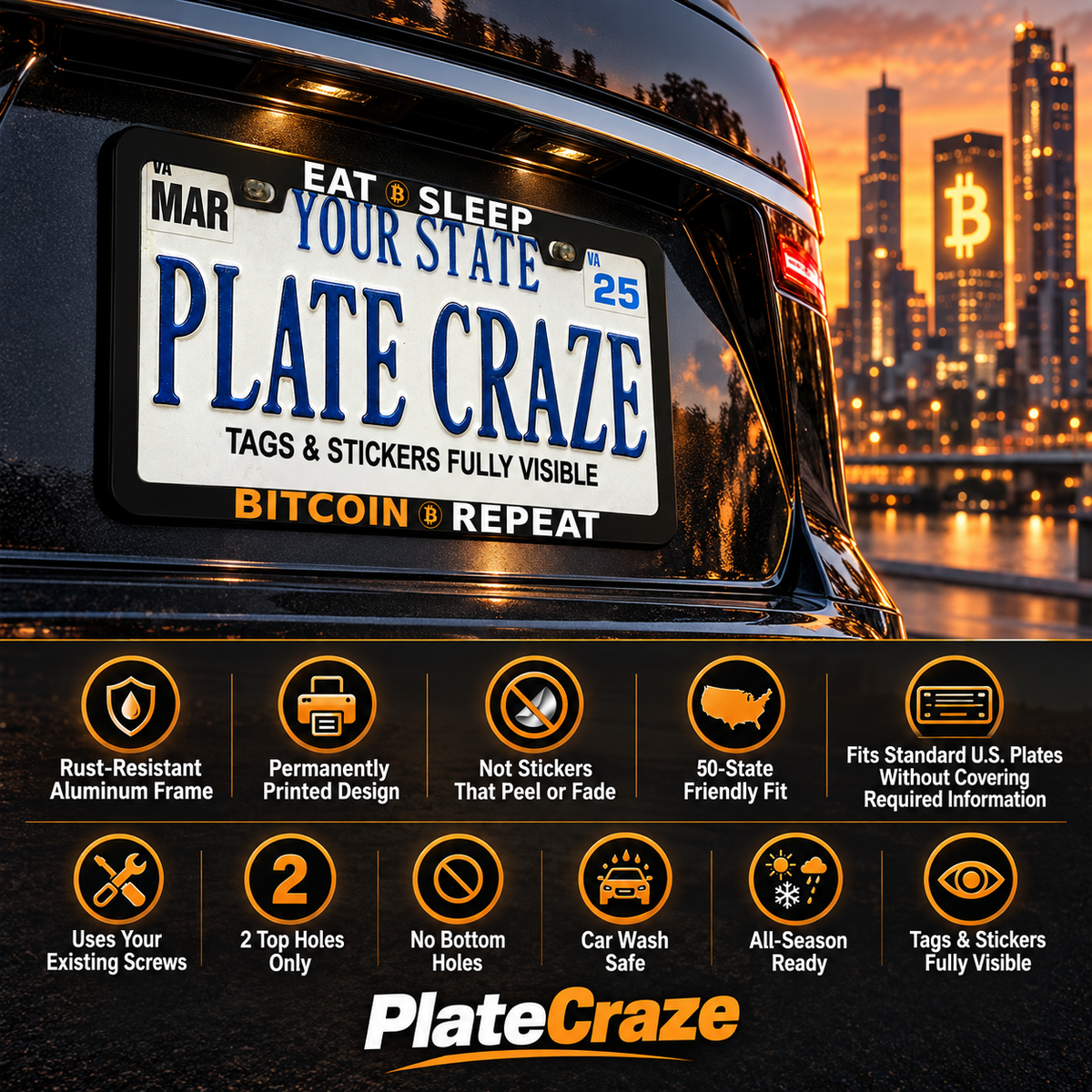 Eat Sleep Bitcoin Repeat License Plate Frame