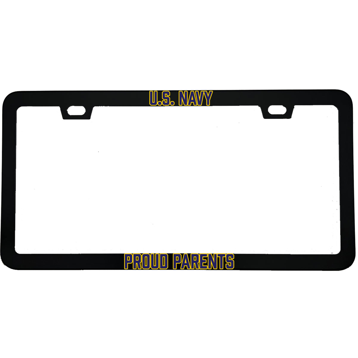"U.S. Navy Proud Parents" military aluminum license plate frame — front view