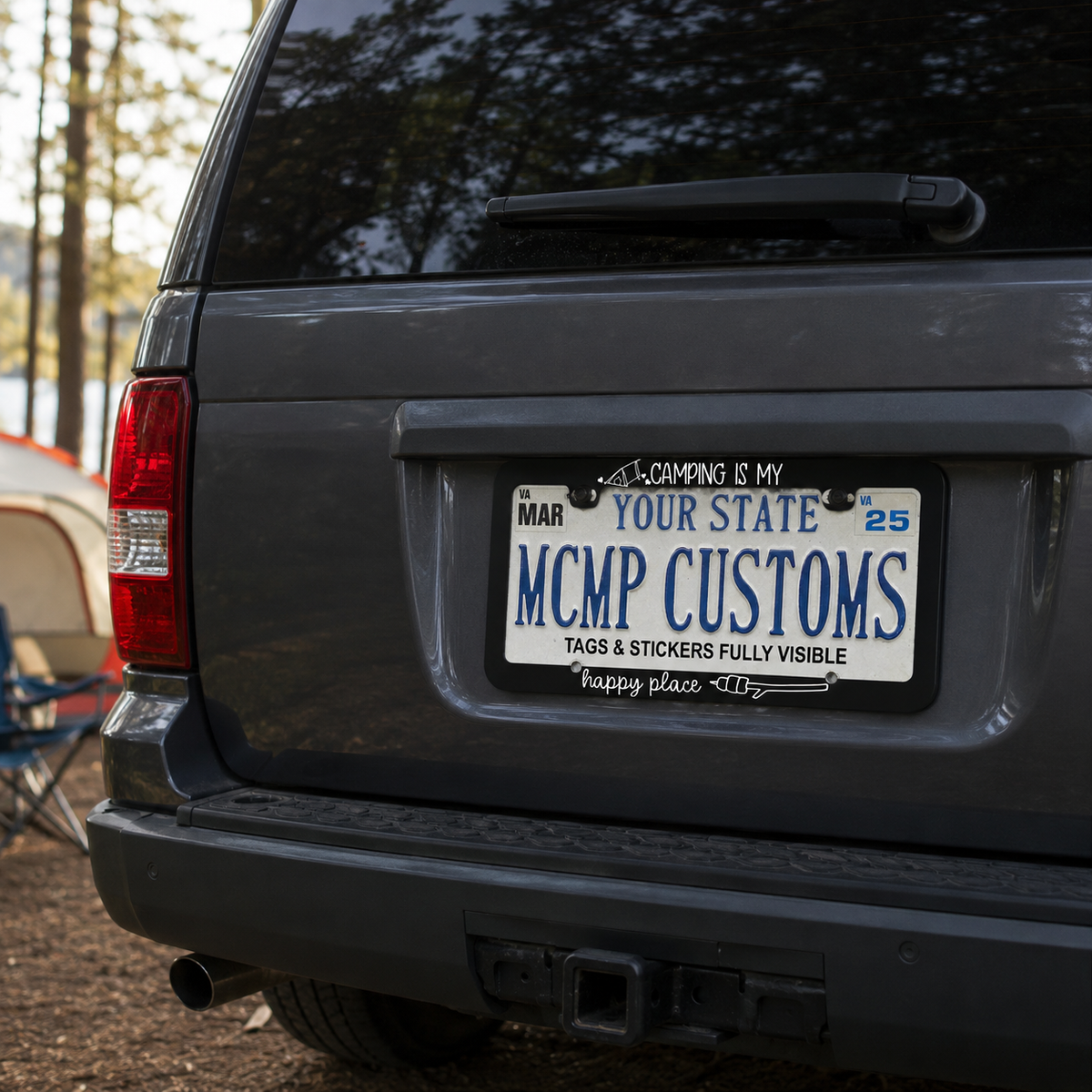 Camping Is My Happy Place Outdoor Adventure Aluminum License Plate Frame