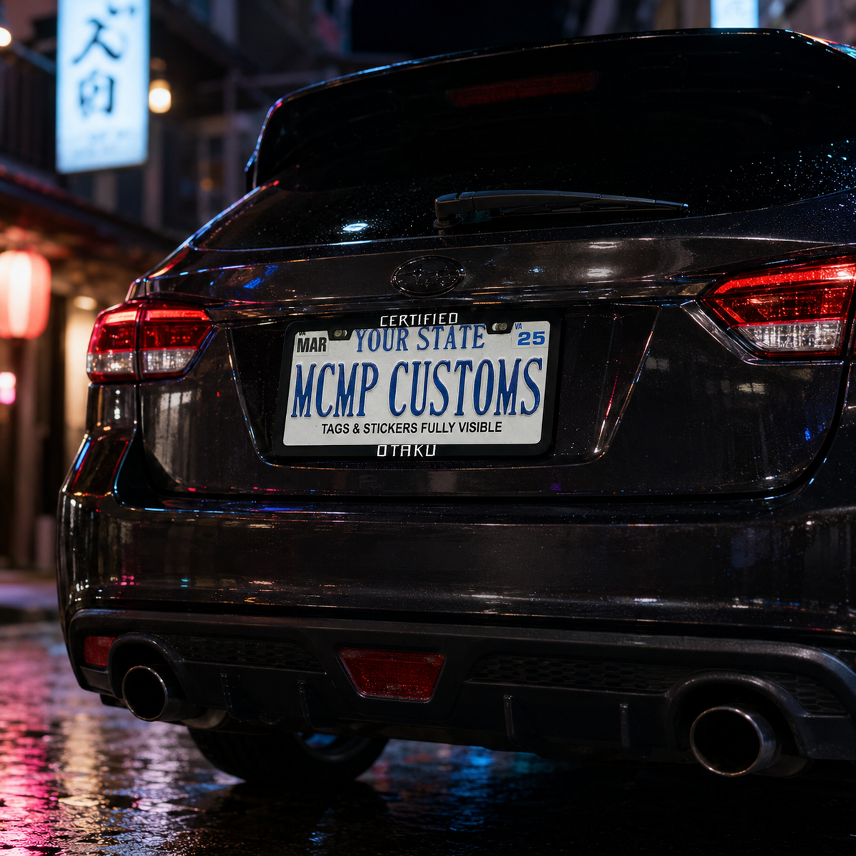 "Certified Otaku Anime" license plate frame shown on vehicle — lifestyle photo