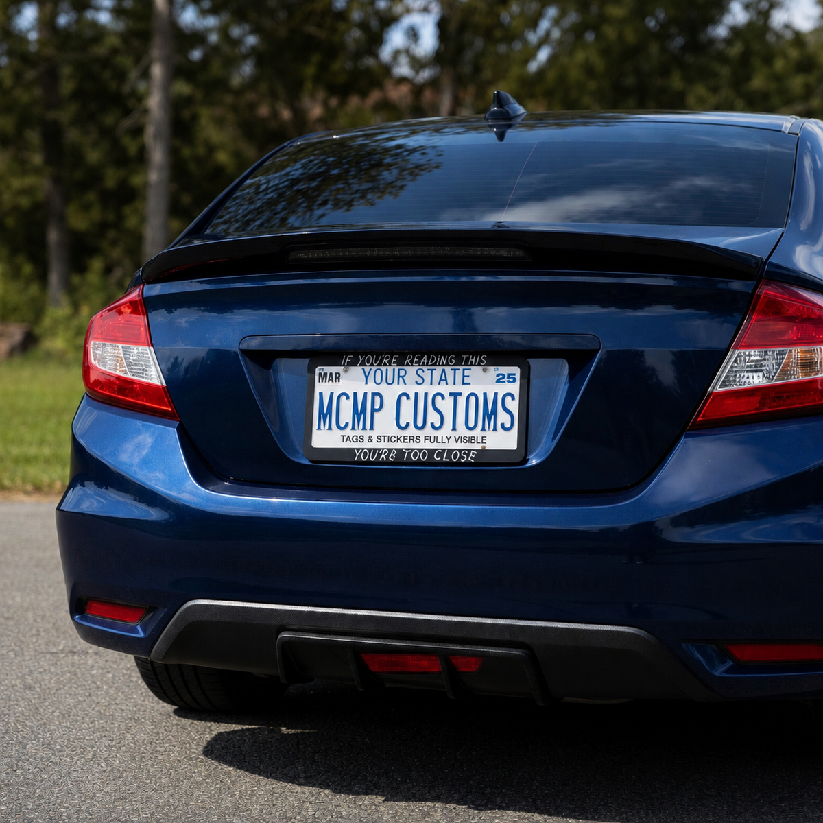 "If You Are Reading This You're Too Close Anti-Tailgate" license plate frame β product photo