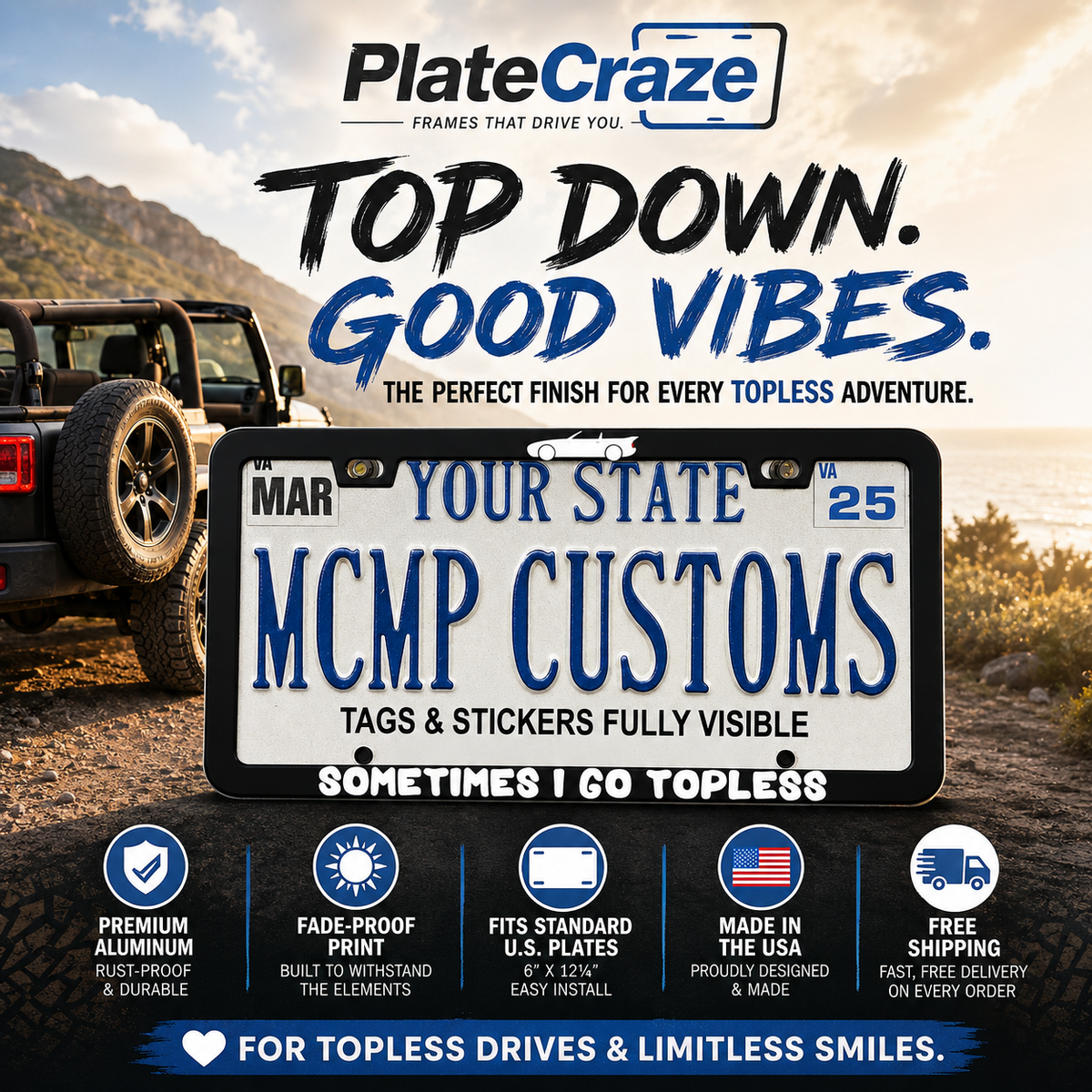 "Sometimes I Go Topless Funny" license plate frame β product photo