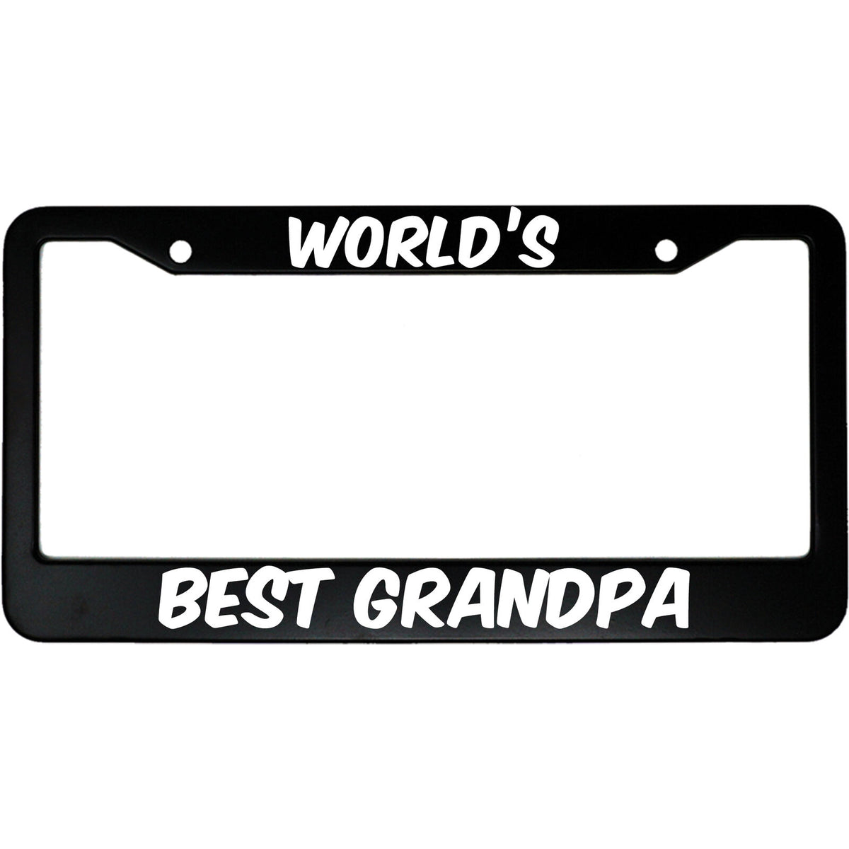 "Worlds Best Grandpa" parent aluminum license plate frame — front view