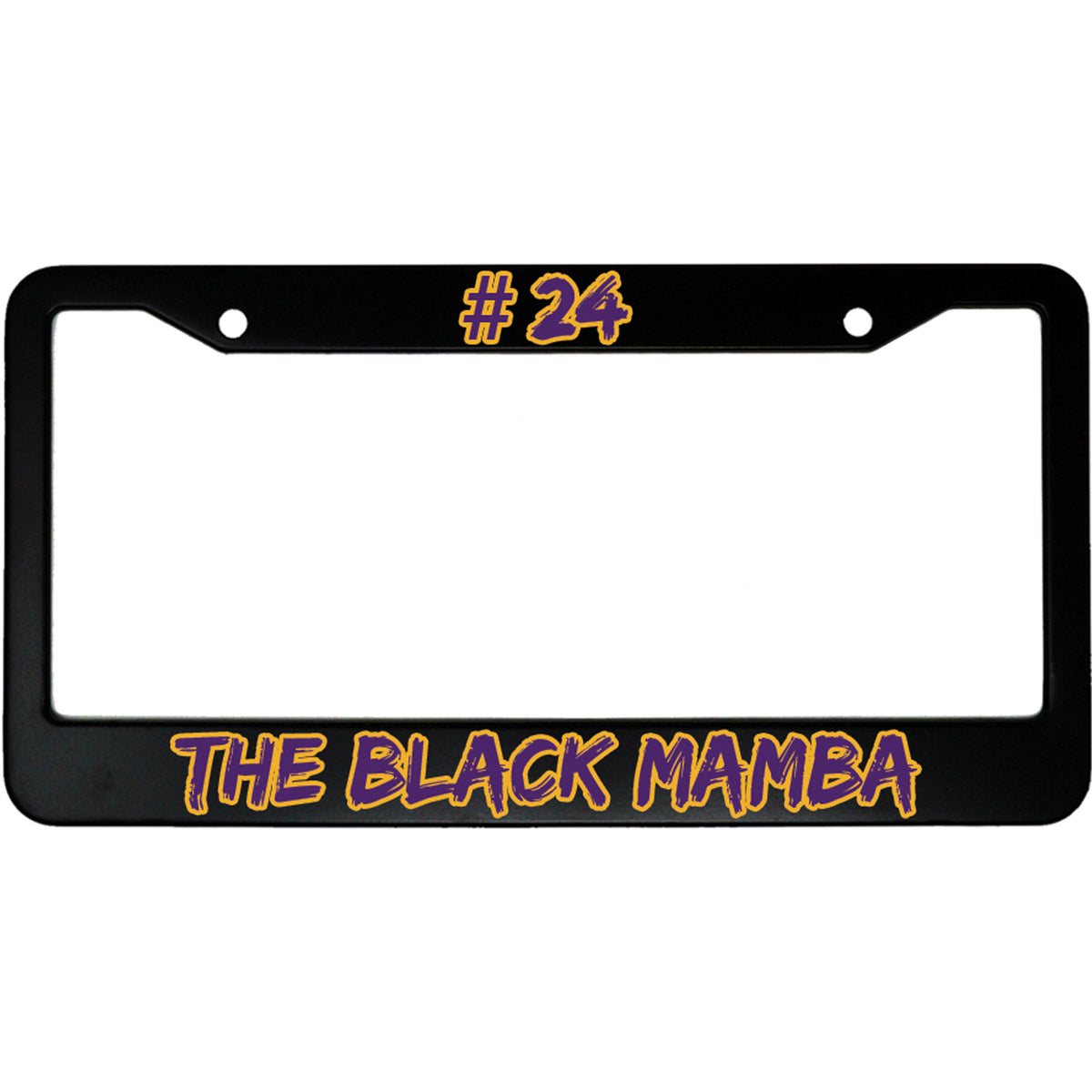 "The Black Mamba" superhero fan aluminum license plate frame — front view