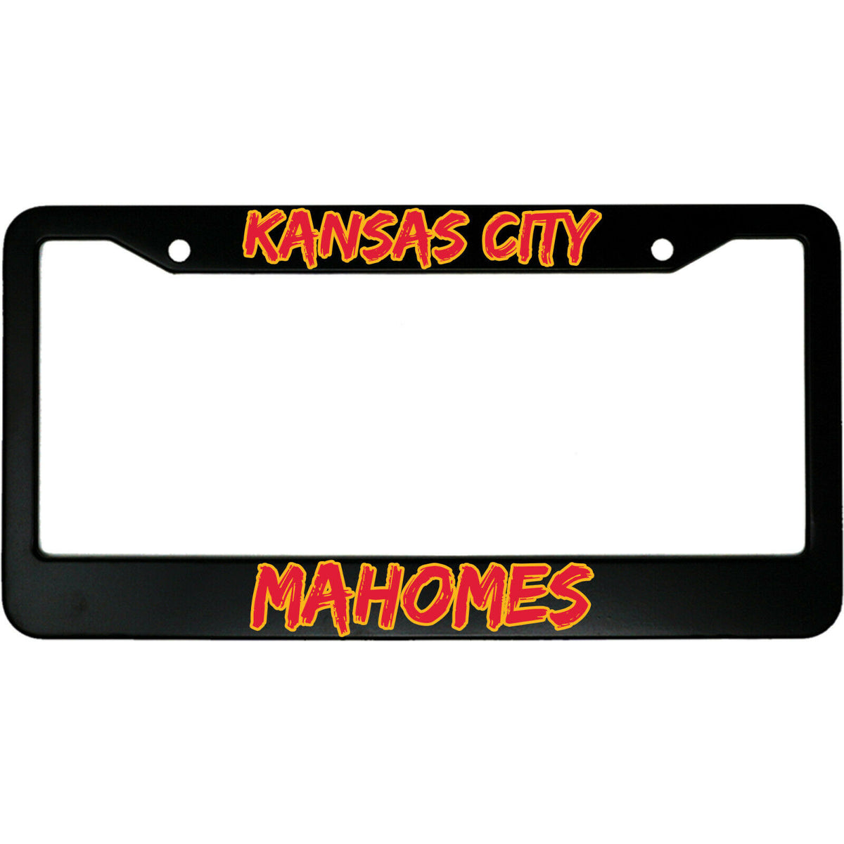 "Kansas City Mahomes" sports fan aluminum license plate frame — front view