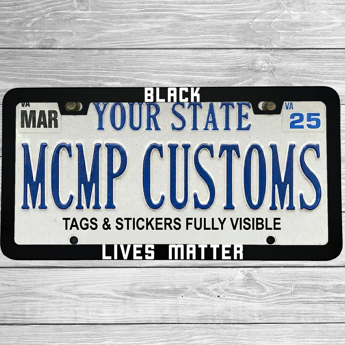 "Black Lives Matter" license plate frame shown on vehicle — lifestyle photo