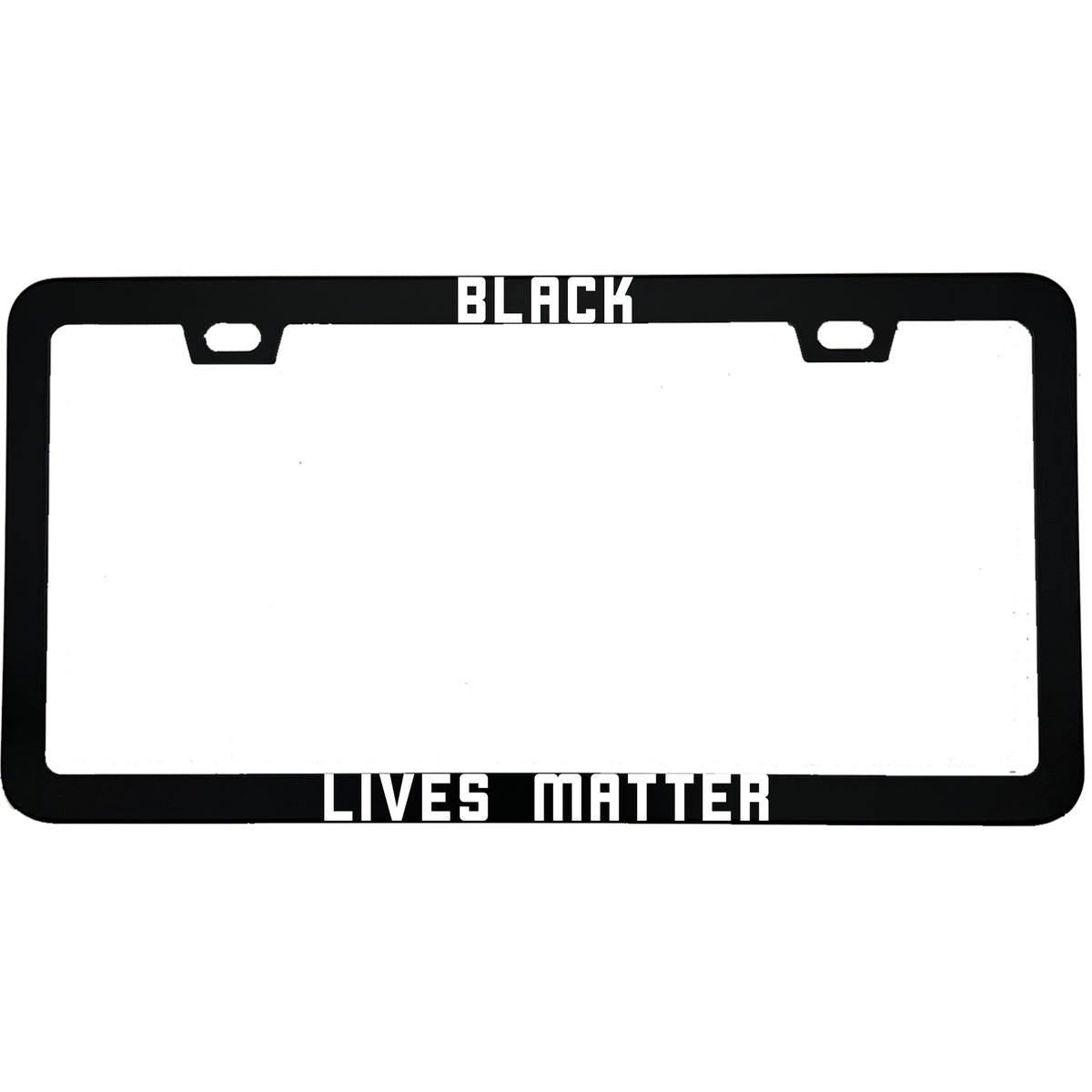 "Black Lives Matter" awareness aluminum license plate frame — front view