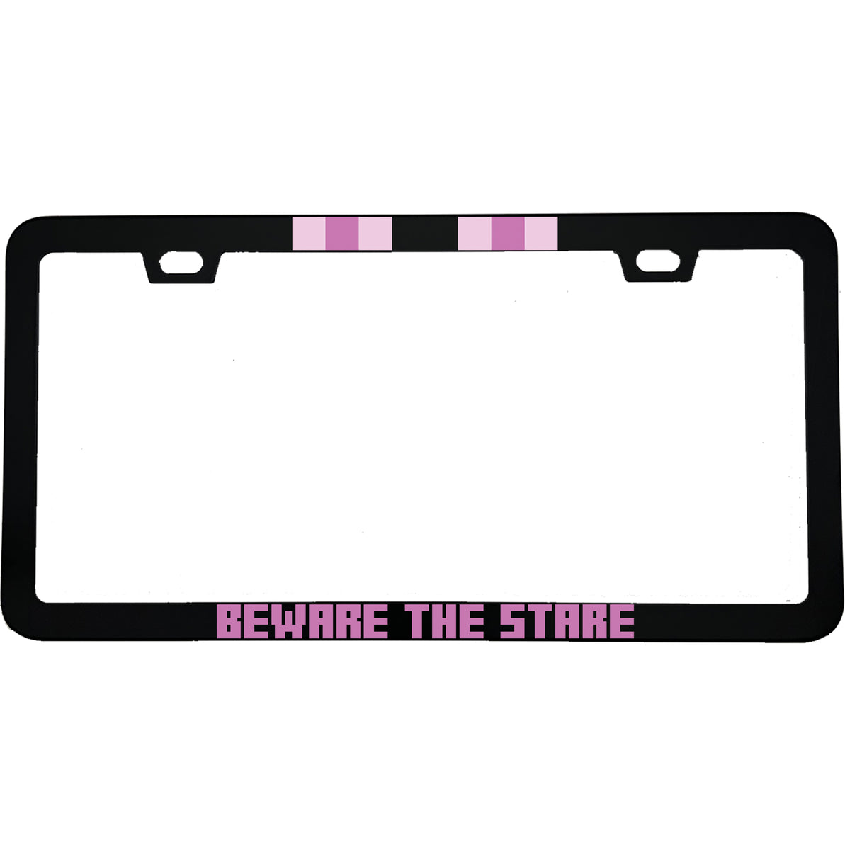 "Beware The Stare" halloween aluminum license plate frame — front view
