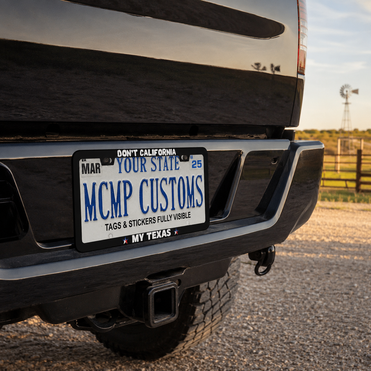"Don't California My Texas Pride" license plate frame — product photo