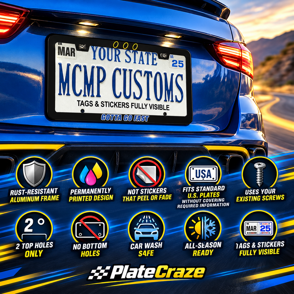 Gotta Go Fast Car Enthusiast Aluminum License Plate Frame