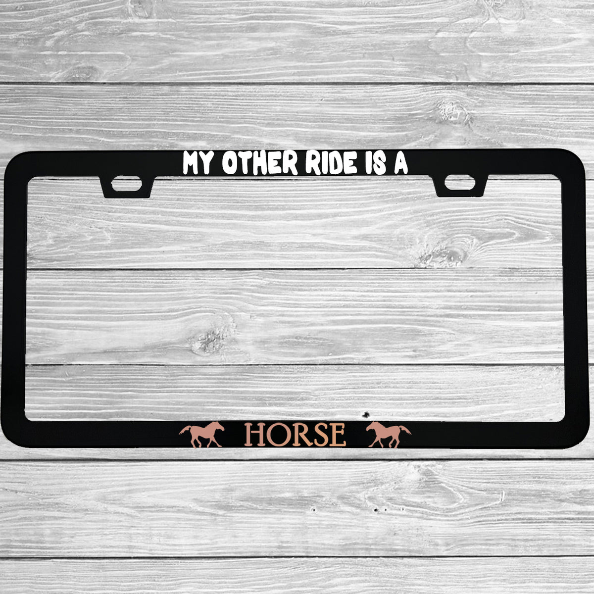 MCMP Customs aluminum license plate frame — features and quality detail infographic