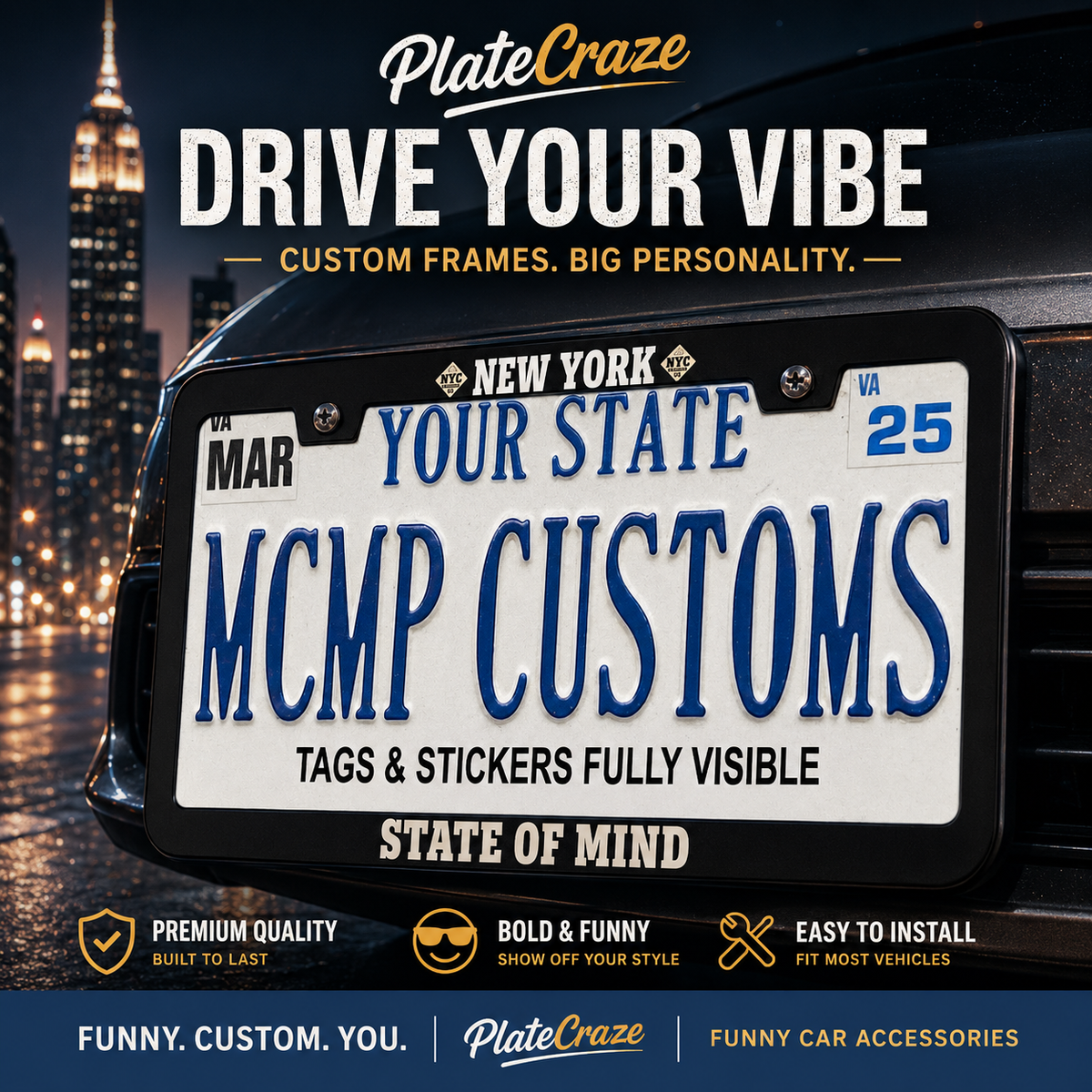 "New York State of Mind Brooklyn Style" license plate frame — social media promo graphic