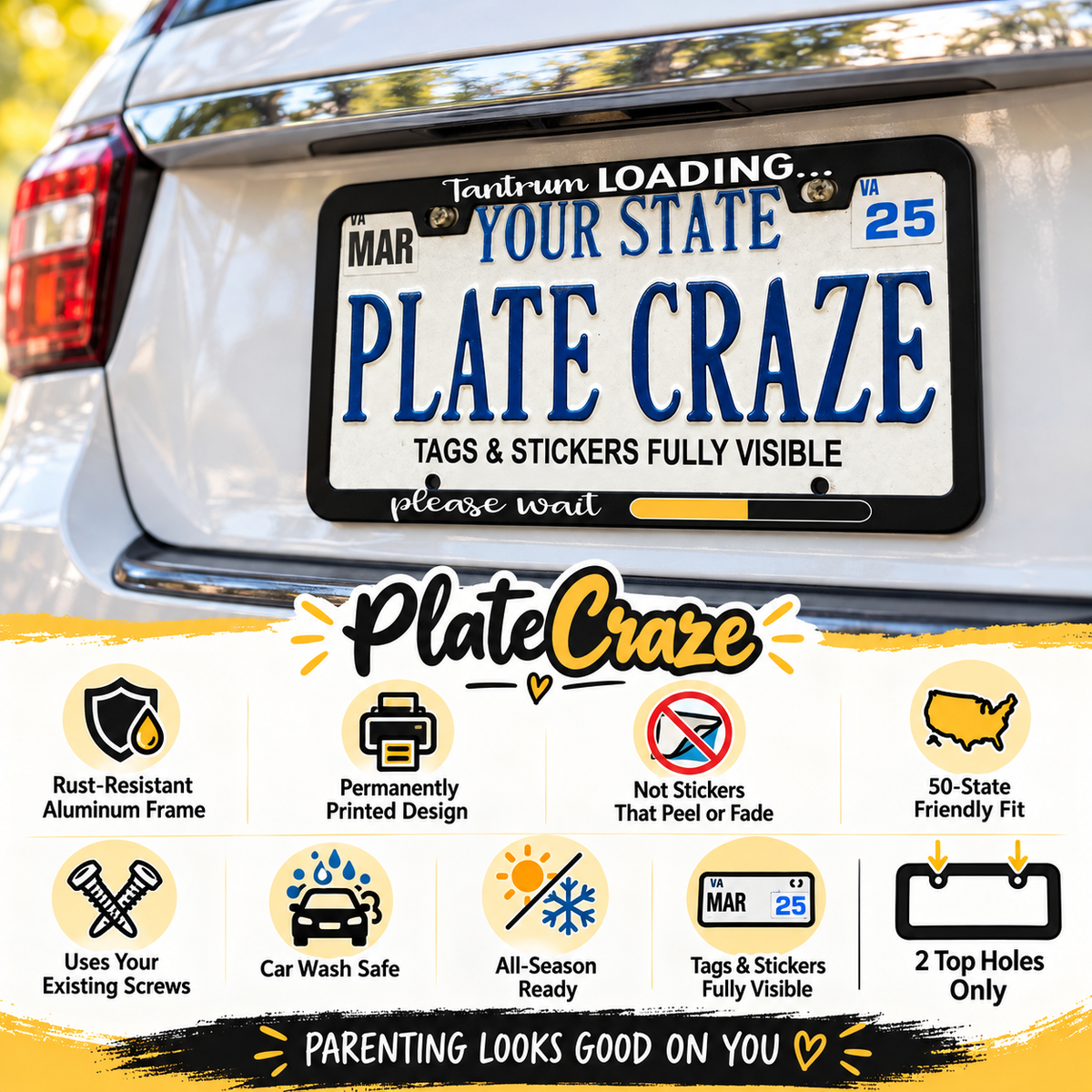Tantrum Loading Please Wait License Plate Frame