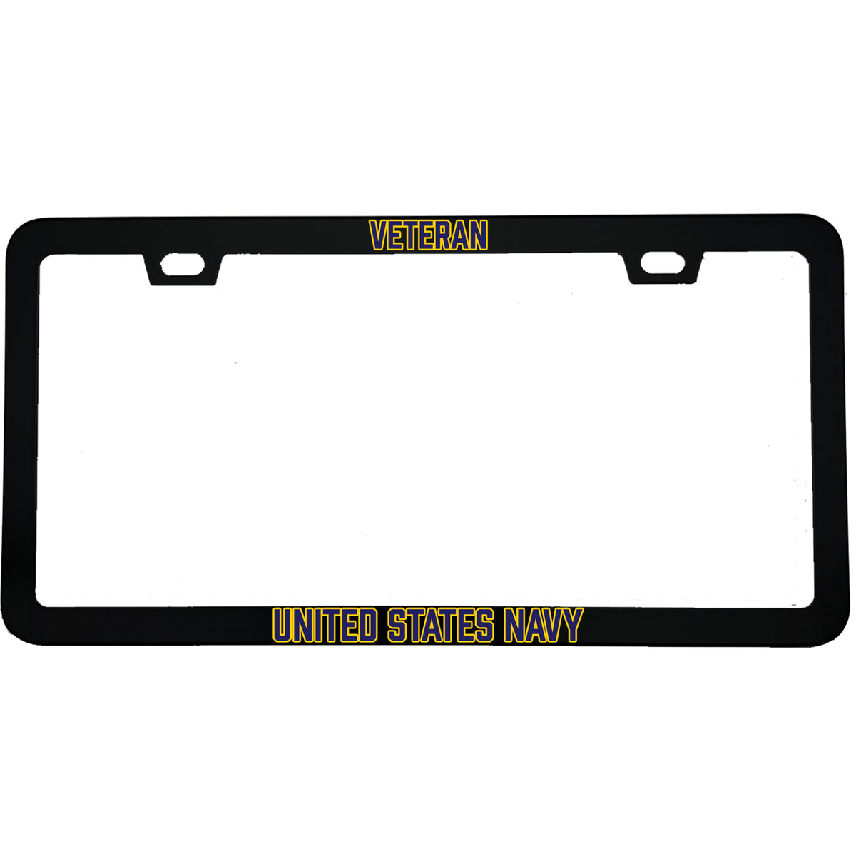 "United States Navy Veteran" military aluminum license plate frame — front view
