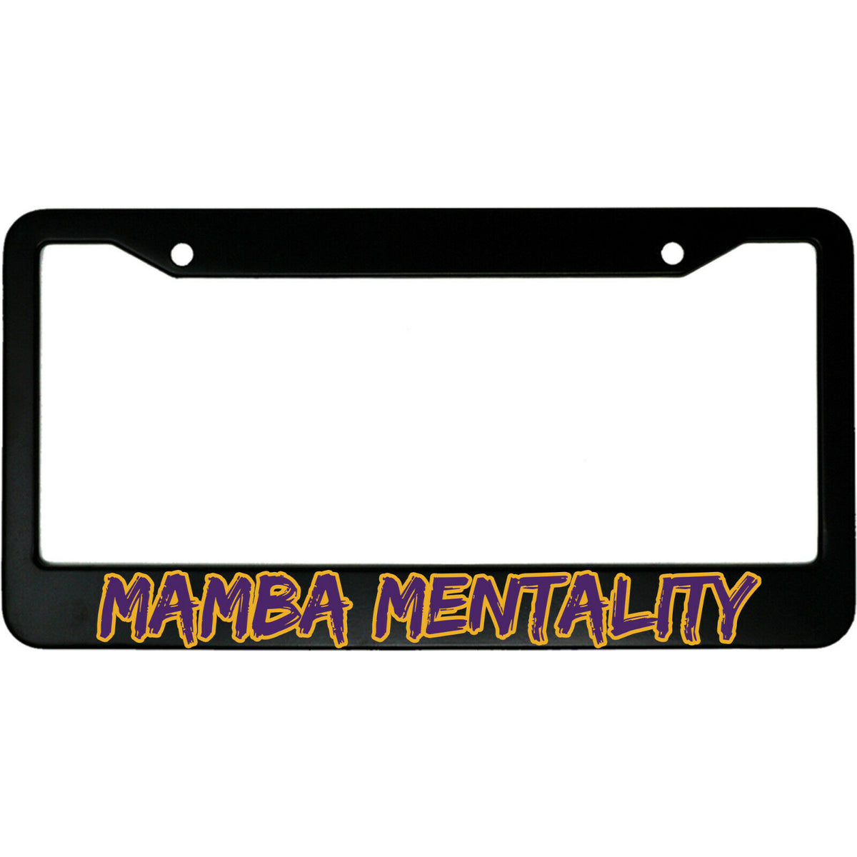 "Mamba Mentality" superhero fan aluminum license plate frame — front view