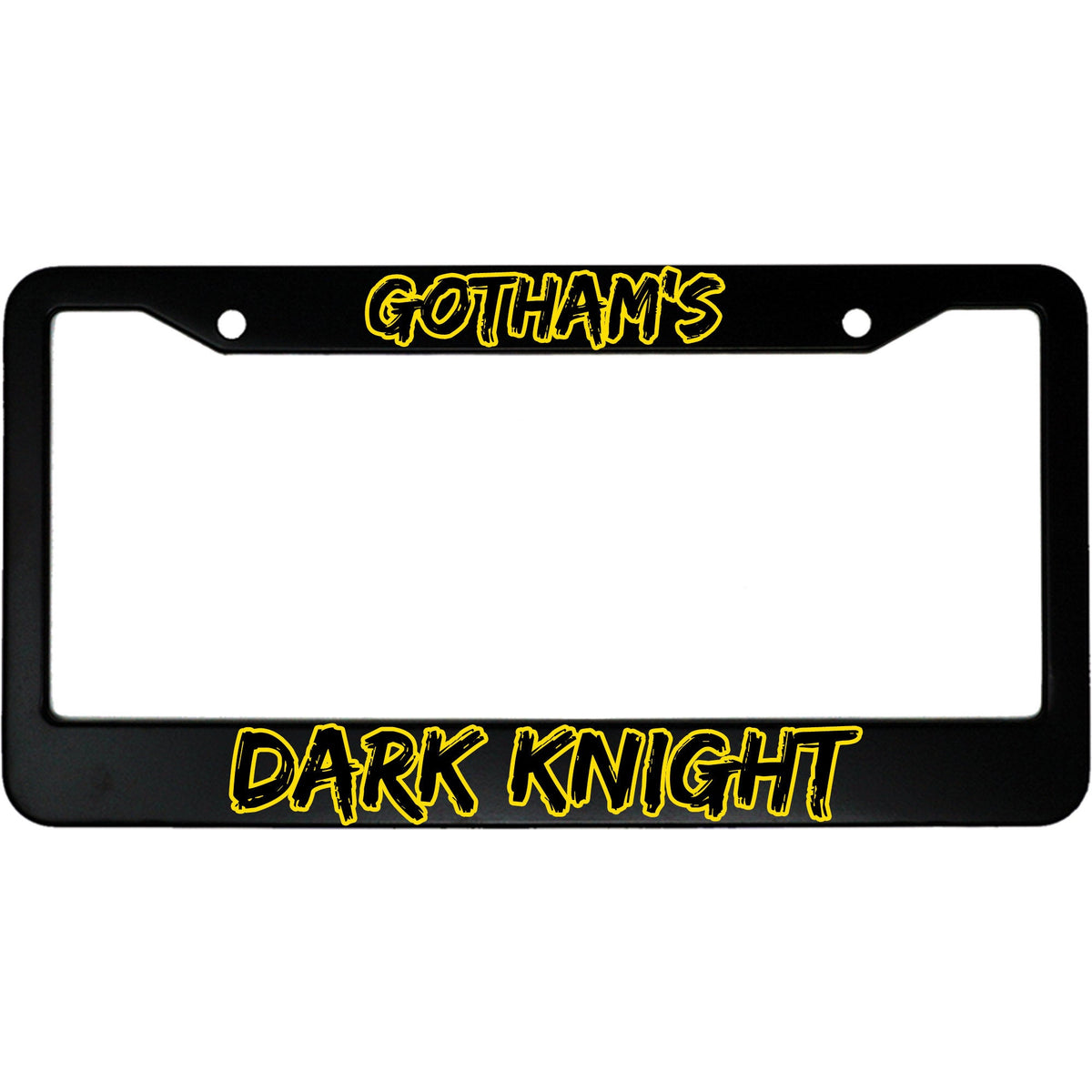 "Gothams Dark Knight" superhero fan aluminum license plate frame — front view