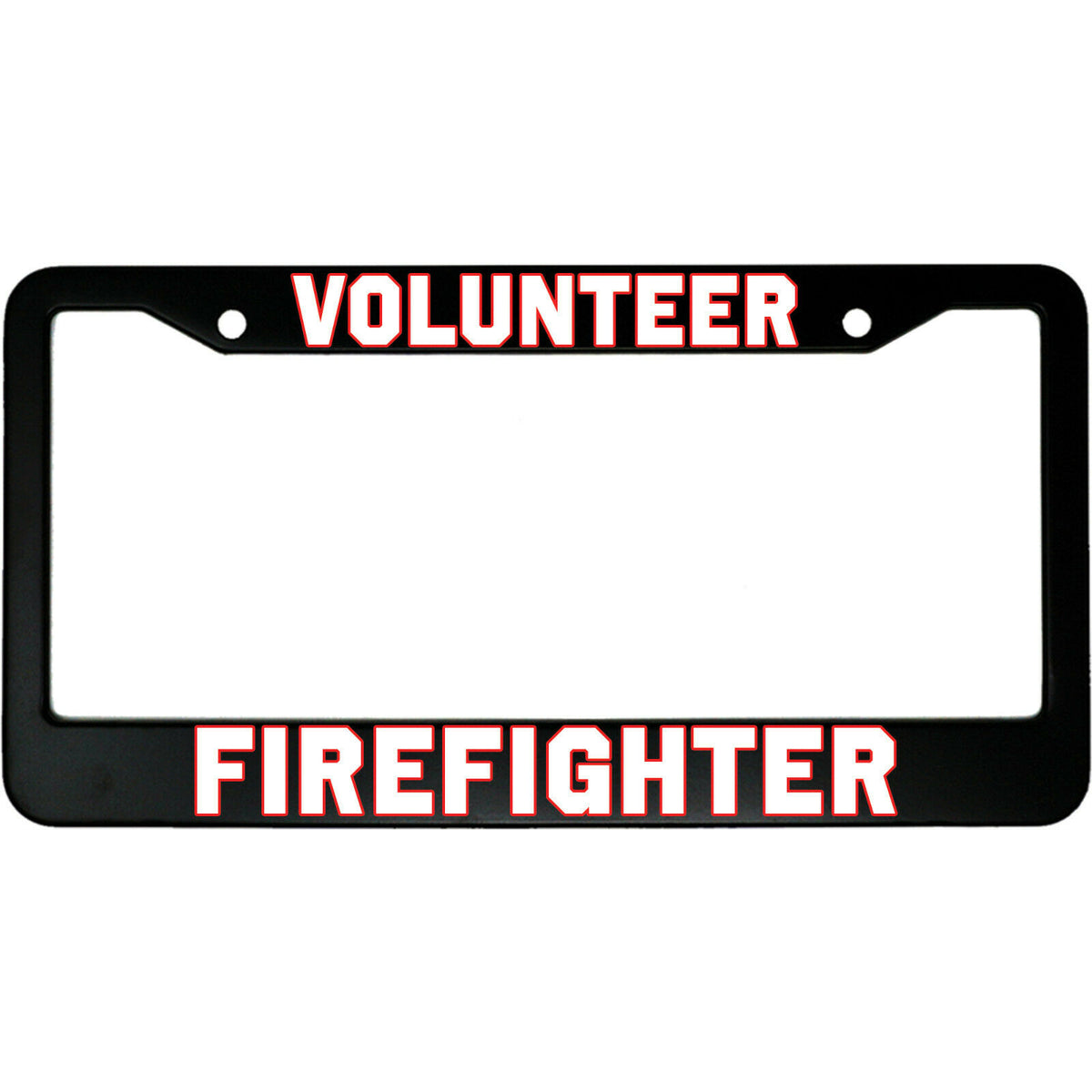 "Volunteer Firefighter" firefighter aluminum license plate frame — front view