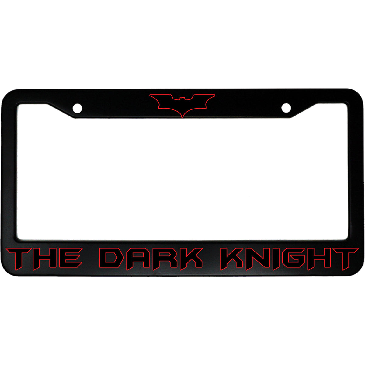 "The Dark Knight (w/ Bat Symbol)" license plate frame shown on vehicle — lifestyle photo